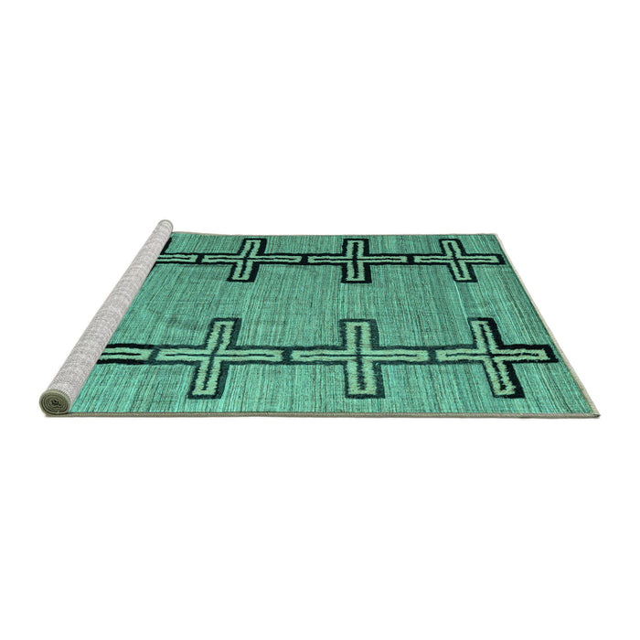 Sideview of Machine Washable Abstract Turquoise Modern Area Rugs, wshabs4586turq