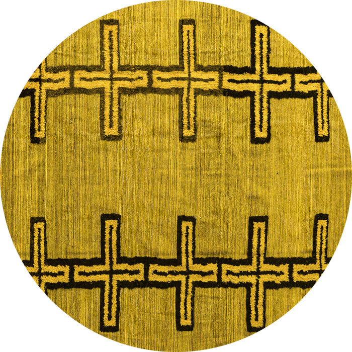 Round Abstract Yellow Modern Rug, abs4586yw