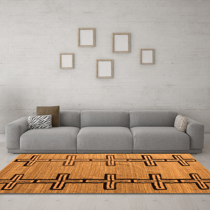 Machine Washable Abstract Orange Modern Area Rugs in a Living Room, wshabs4586org