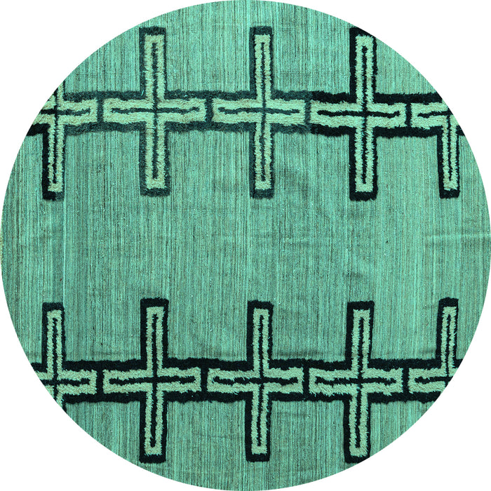 Round Machine Washable Abstract Turquoise Modern Area Rugs, wshabs4586turq