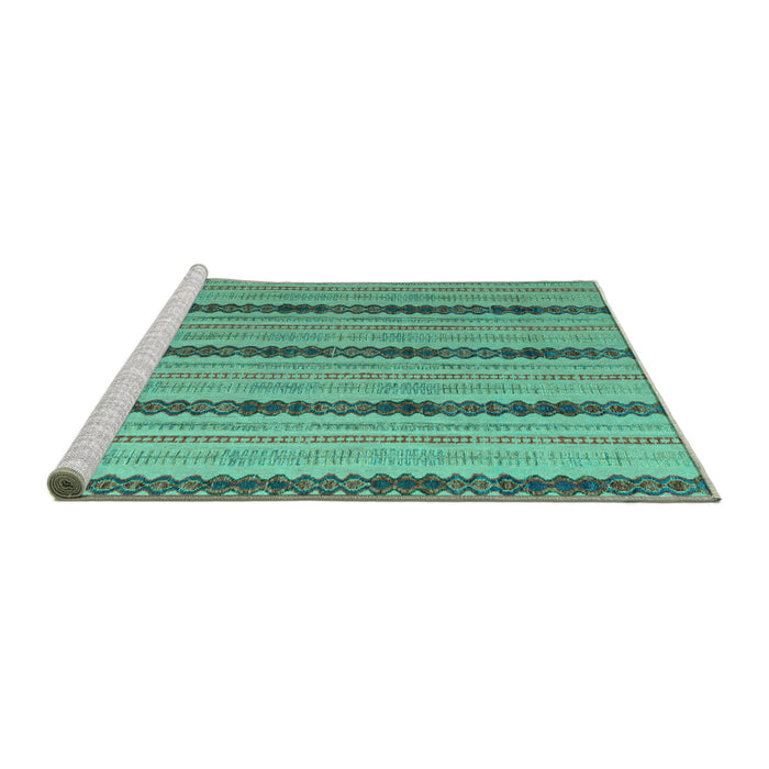 Sideview of Machine Washable Abstract Turquoise Modern Area Rugs, wshabs4587turq
