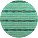 Round Machine Washable Abstract Turquoise Modern Area Rugs, wshabs4587turq