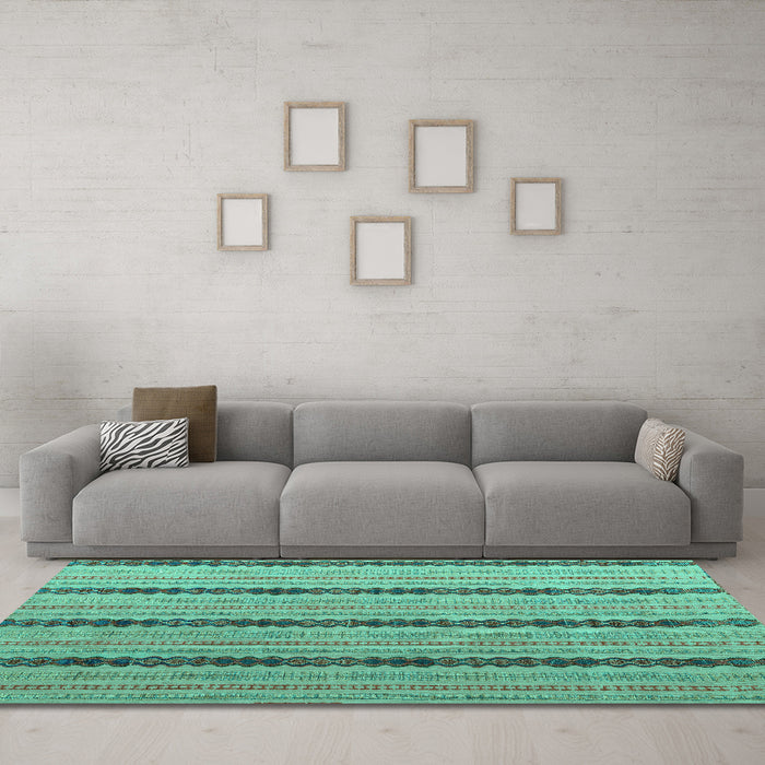 Machine Washable Abstract Turquoise Modern Area Rugs in a Living Room,, wshabs4587turq