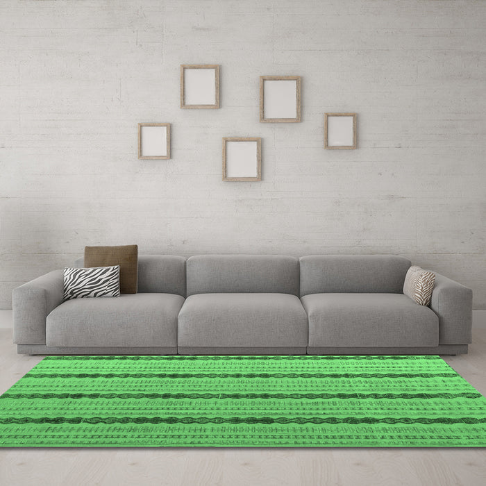 Machine Washable Abstract Emerald Green Modern Area Rugs in a Living Room,, wshabs4587emgrn