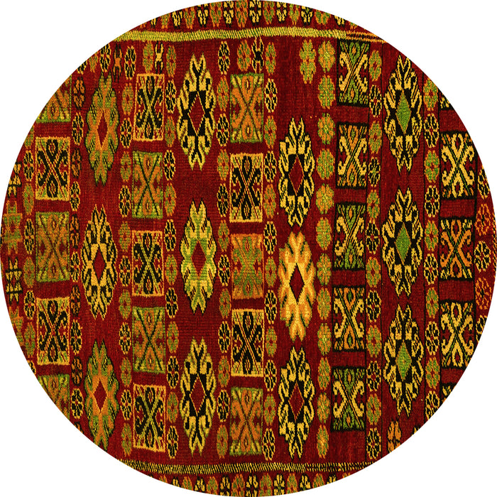 Round Machine Washable Southwestern Yellow Country Rug, wshabs4588yw