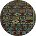 Round Machine Washable Southwestern Light Blue Country Rug, wshabs4588lblu