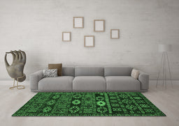 Machine Washable Southwestern Emerald Green Country Area Rugs in a Living Room,, wshabs4588emgrn