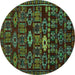 Round Southwestern Turquoise Country Rug, abs4588turq