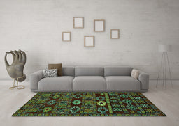 Machine Washable Southwestern Turquoise Country Area Rugs in a Living Room,, wshabs4588turq