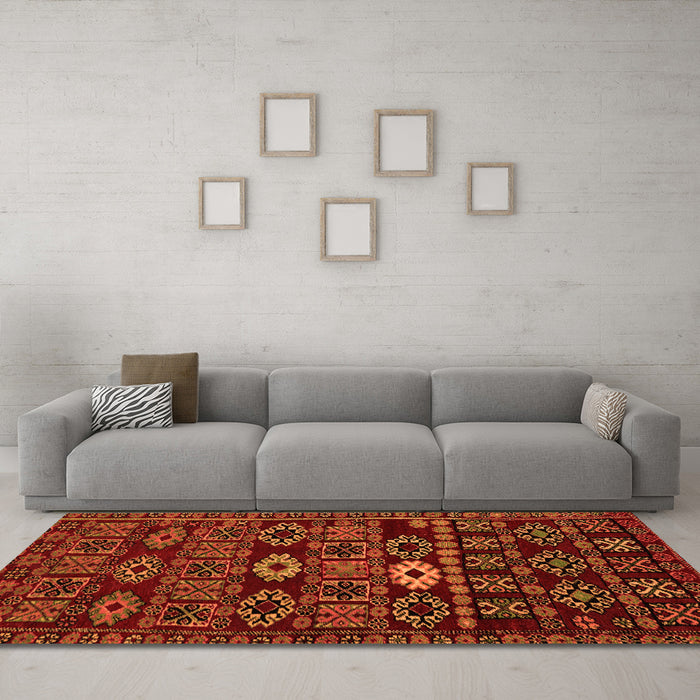 Machine Washable Southwestern Orange Country Area Rugs in a Living Room, wshabs4588org
