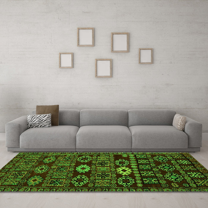 Machine Washable Southwestern Green Country Area Rugs in a Living Room,, wshabs4588grn