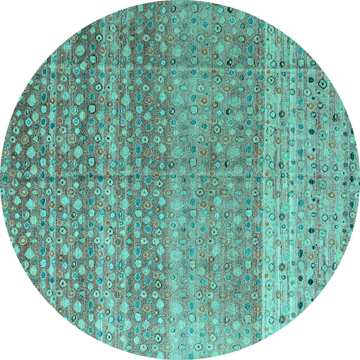 Round Abstract Turquoise Modern Rug, abs4589turq