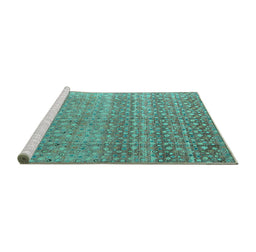 Sideview of Machine Washable Abstract Turquoise Modern Area Rugs, wshabs4589turq