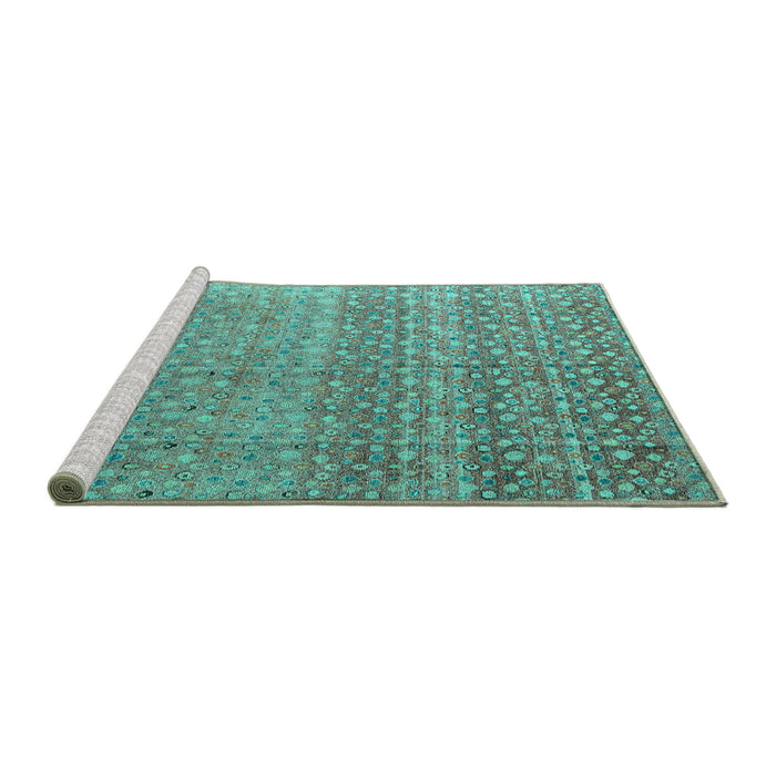 Sideview of Machine Washable Abstract Turquoise Modern Area Rugs, wshabs4589turq