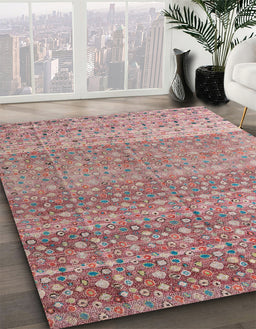 Machine Washable Abstract Pink Daisy Pink Rug in a Family Room, wshabs4589