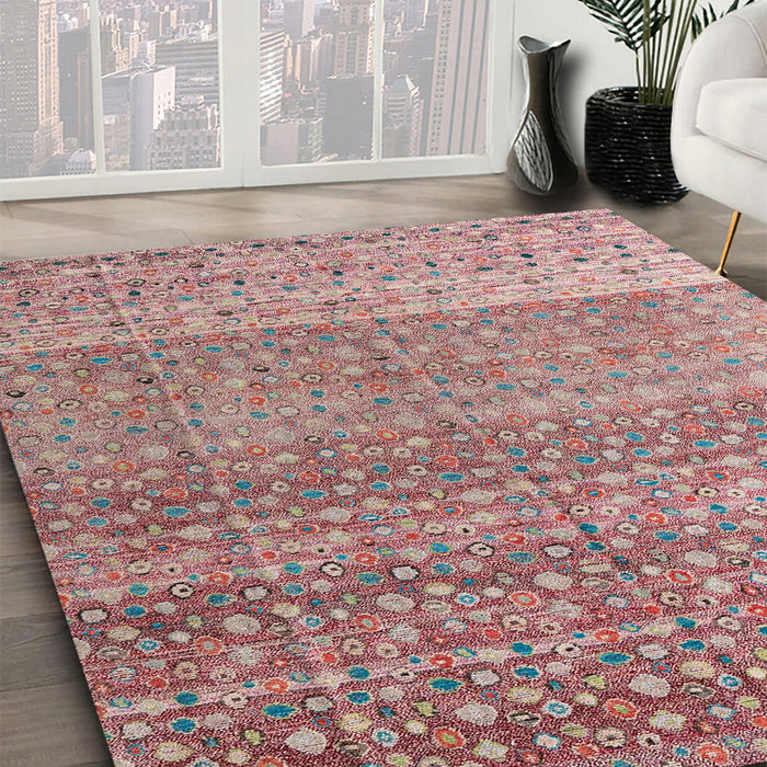 Machine Washable Abstract Pink Daisy Pink Rug in a Family Room, wshabs4589