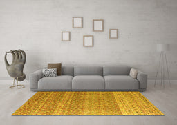 Machine Washable Abstract Yellow Modern Rug in a Living Room, wshabs4589yw