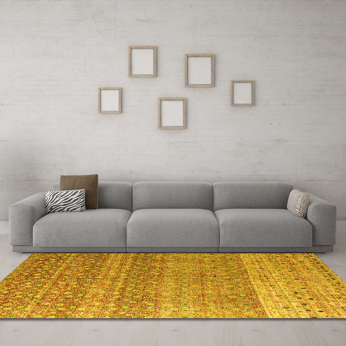 Machine Washable Abstract Yellow Modern Rug in a Living Room, wshabs4589yw