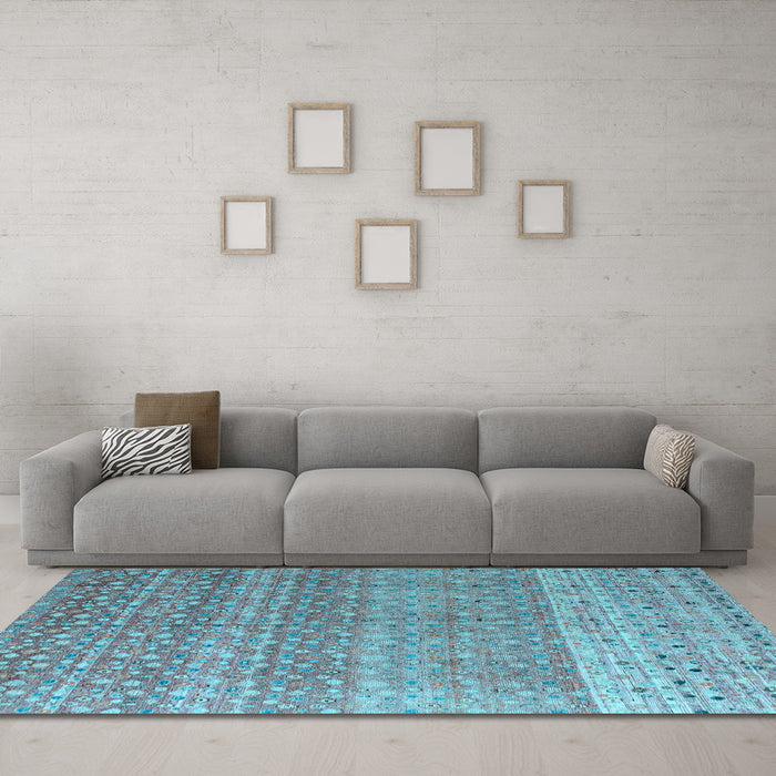 Machine Washable Abstract Light Blue Modern Rug in a Living Room, wshabs4589lblu