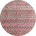 Round Machine Washable Abstract Pink Daisy Pink Rug, wshabs4589