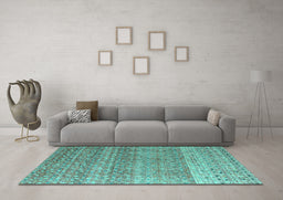 Machine Washable Abstract Turquoise Modern Area Rugs in a Living Room,, wshabs4589turq