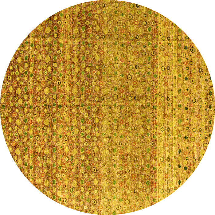 Round Machine Washable Abstract Yellow Modern Rug, wshabs4589yw