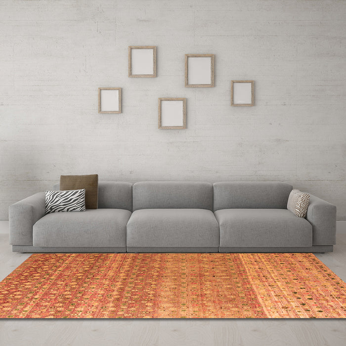 Machine Washable Abstract Orange Modern Area Rugs in a Living Room, wshabs4589org