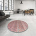 Round Machine Washable Abstract Pink Daisy Pink Rug in a Office, wshabs4589