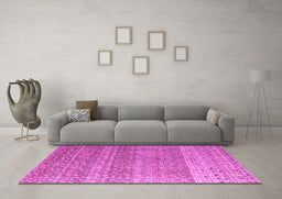 Machine Washable Abstract Pink Modern Rug in a Living Room, wshabs4589pnk
