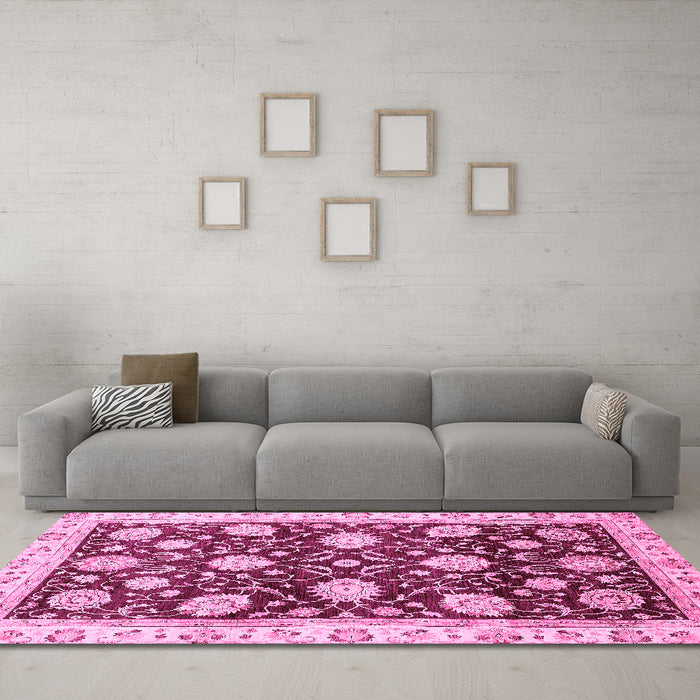 Machine Washable Oriental Pink Traditional Rug in a Living Room, wshabs458pnk