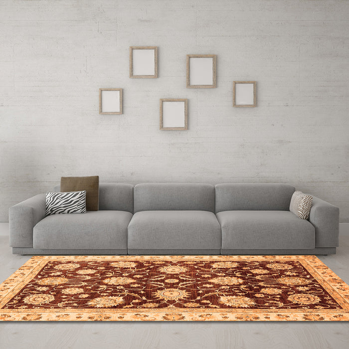 Machine Washable Oriental Orange Traditional Area Rugs in a Living Room, wshabs458org