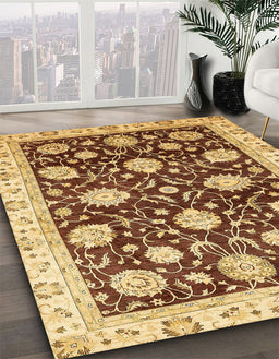 Abstract Chrome Gold Yellow Oriental Rug in Family Room, abs458
