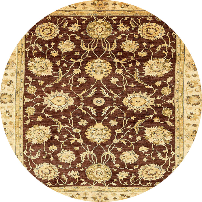 Round Abstract Chrome Gold Yellow Oriental Rug, abs458