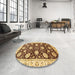 Round Abstract Chrome Gold Yellow Oriental Rug in a Office, abs458