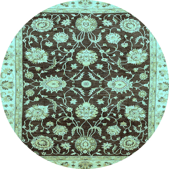 Round Machine Washable Oriental Light Blue Traditional Rug, wshabs458lblu