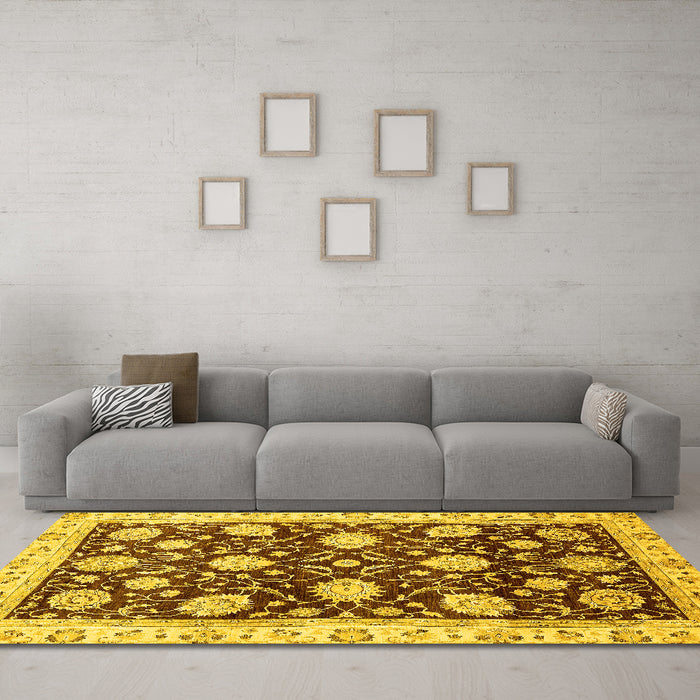 Machine Washable Oriental Yellow Traditional Rug in a Living Room, wshabs458yw