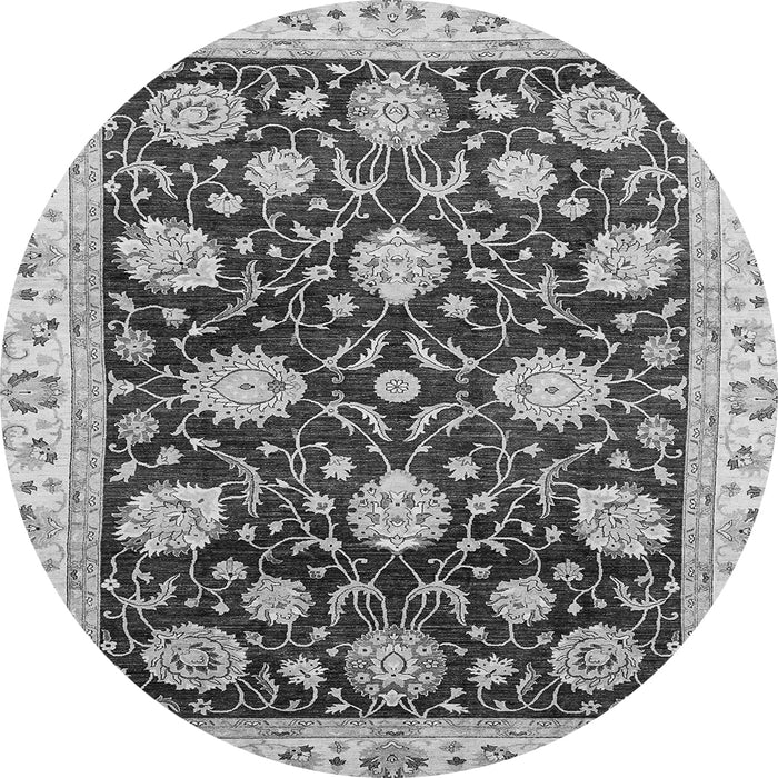 Round Machine Washable Oriental Gray Traditional Rug, wshabs458gry