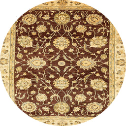 Round Machine Washable Abstract Chrome Gold Yellow Rug, wshabs458