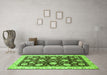 Machine Washable Oriental Green Traditional Area Rugs in a Living Room,, wshabs458grn