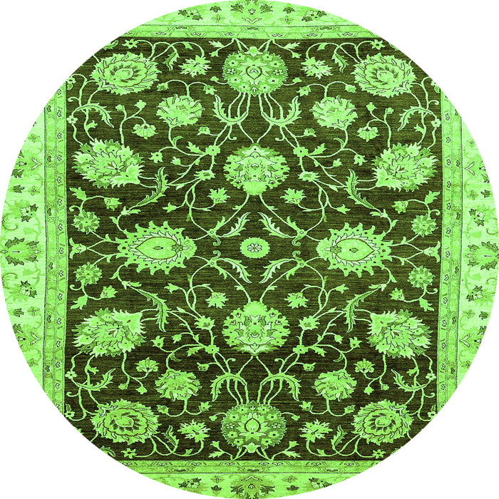 Round Machine Washable Oriental Green Traditional Area Rugs, wshabs458grn