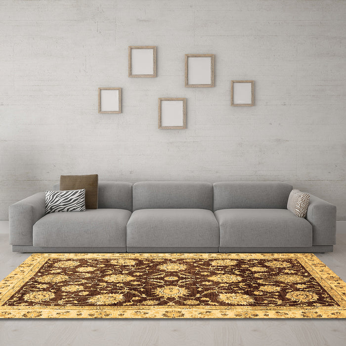 Machine Washable Oriental Brown Traditional Rug in a Living Room,, wshabs458brn