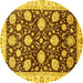 Round Machine Washable Oriental Yellow Traditional Rug, wshabs458yw