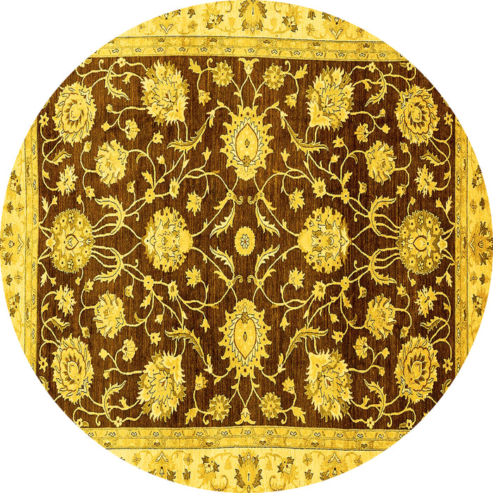 Round Oriental Yellow Traditional Rug, abs458yw