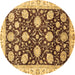 Round Machine Washable Oriental Brown Traditional Rug, wshabs458brn