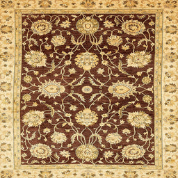 Square Abstract Chrome Gold Yellow Oriental Rug, abs458