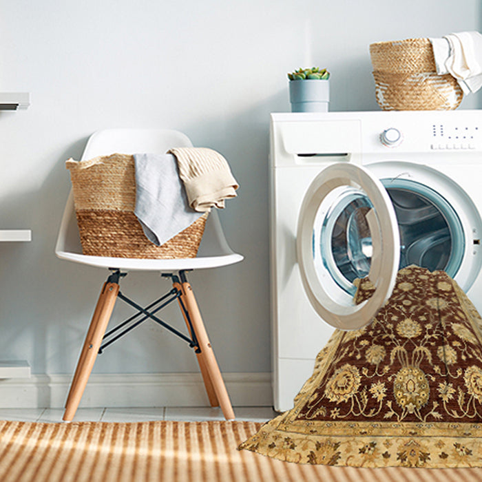 Machine Washable Abstract Chrome Gold Yellow Rug in a Washing Machine, wshabs458