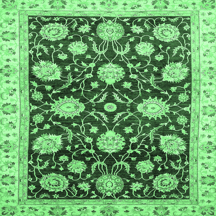Square Machine Washable Oriental Emerald Green Traditional Area Rugs, wshabs458emgrn