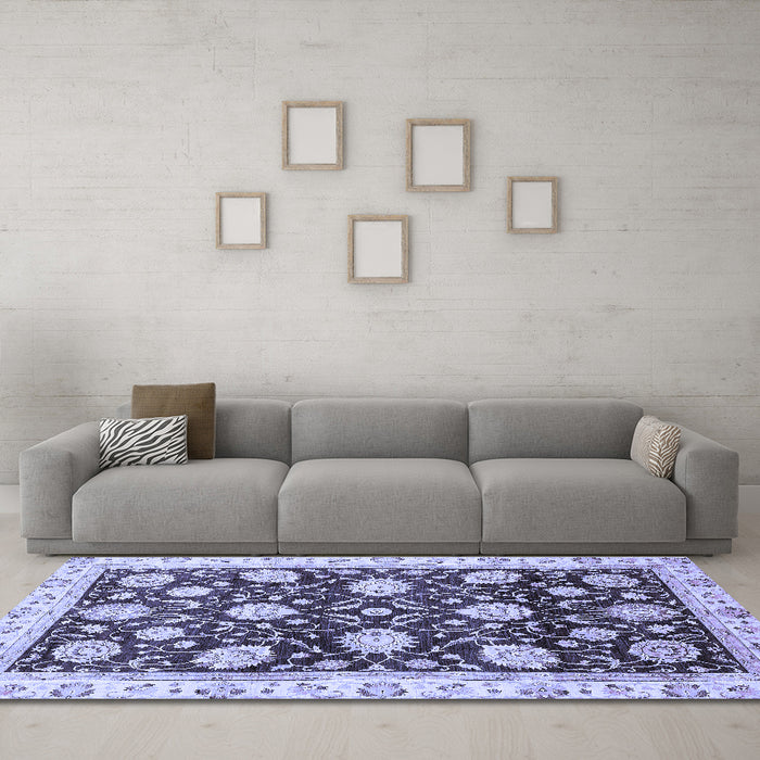 Machine Washable Oriental Blue Traditional Rug in a Living Room, wshabs458blu