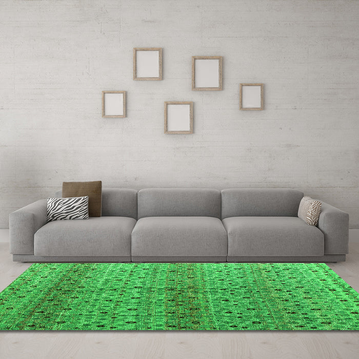 Machine Washable Abstract Green Modern Area Rugs in a Living Room,, wshabs4590grn
