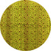 Round Abstract Yellow Modern Rug, abs4590yw